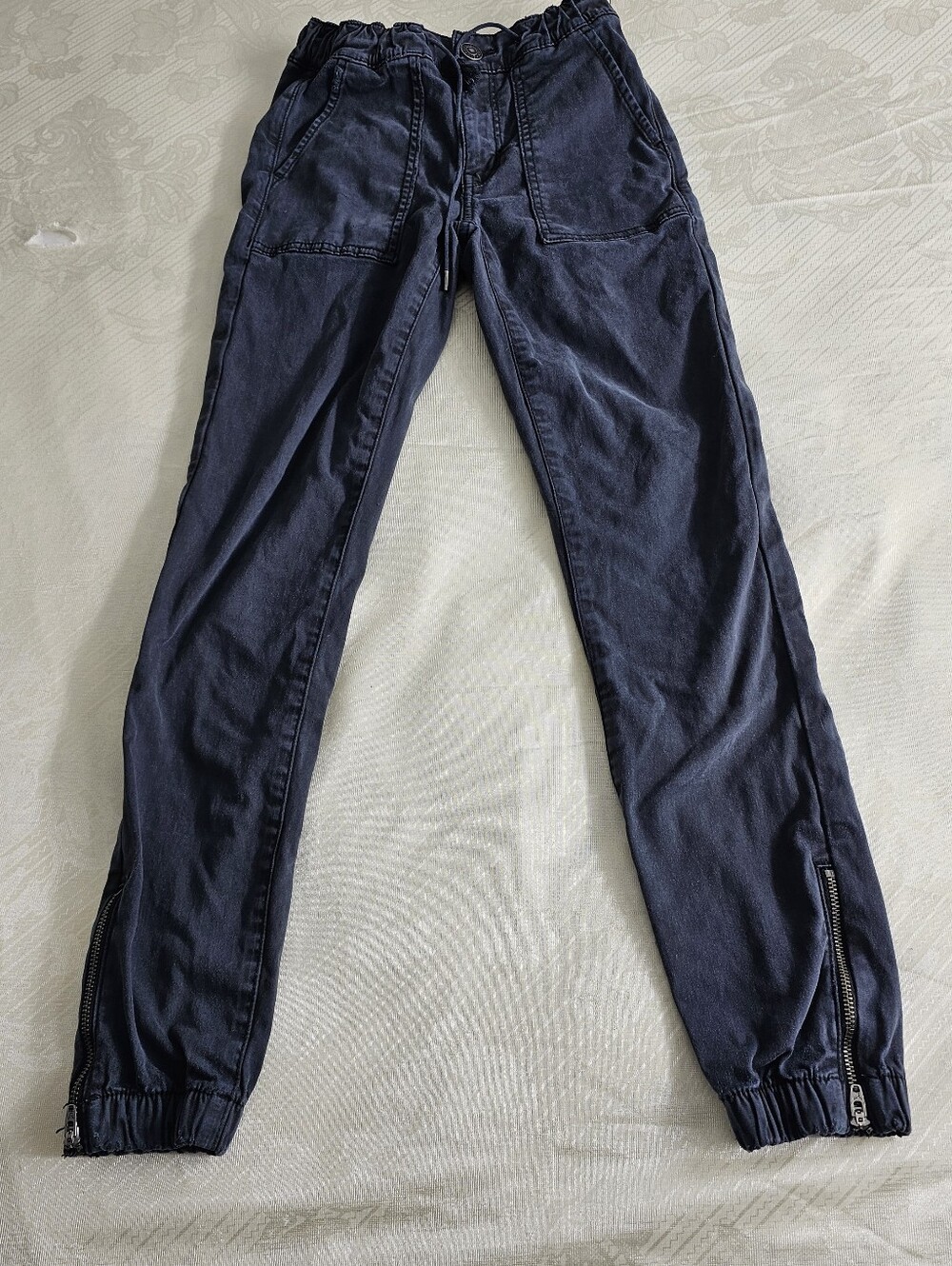 American Eagle Denim Utility Joggers 0 Regular Gray Paperbag Waist Zipper Cuff